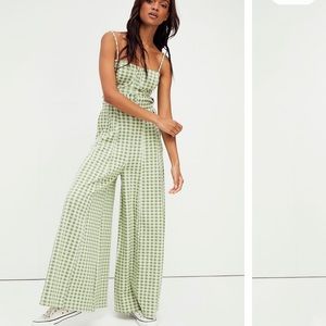 Free People Hold Me tight Gingham belted Wide leg Jumpsuit